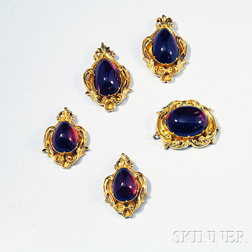 Appraisal: Set of Five kt Gold Gem-set Pendants total dwt Property