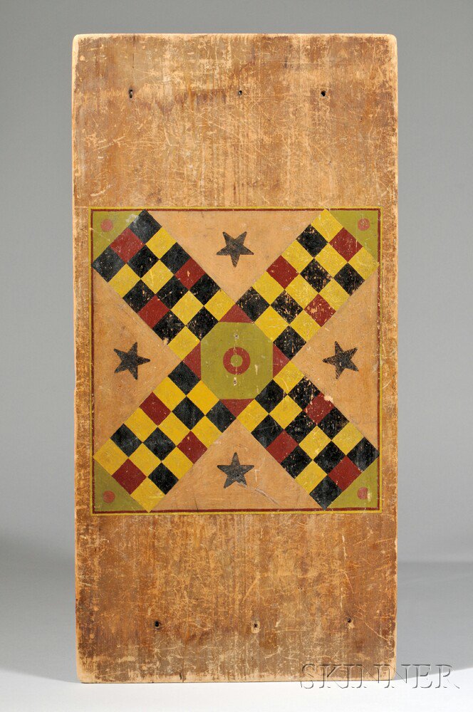 Appraisal: Painted Pine Parcheesi Game Board America th century the rectangular