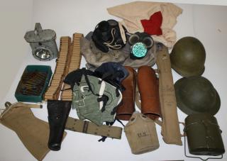 Appraisal: Large Lot Of Us Military Accessories WWI WWII US Helmets