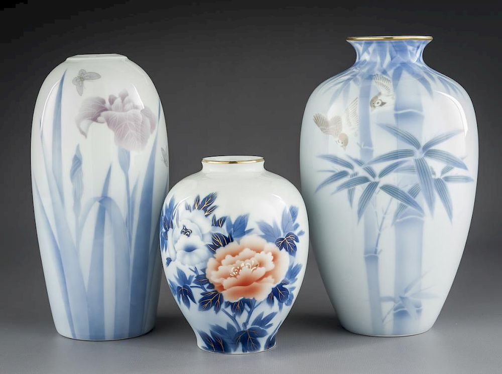 Appraisal: Fukagawa Vases DESCRIPTION Three Fukagawa vases Includes Ovoid vase with