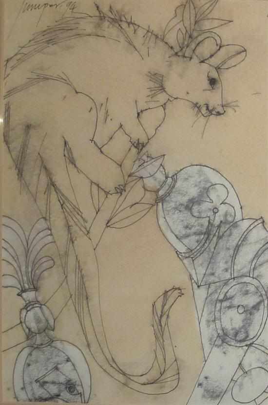 Appraisal: ROBERT JUNIPER BORN Possum with Men Quarrelling ink graphite and