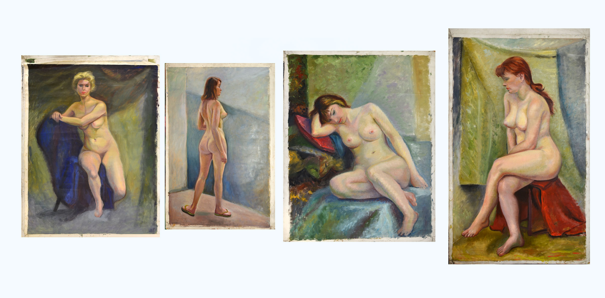 Appraisal: PEARLE Frieda American - Oil Unstretched Canvas Nude Paintings to