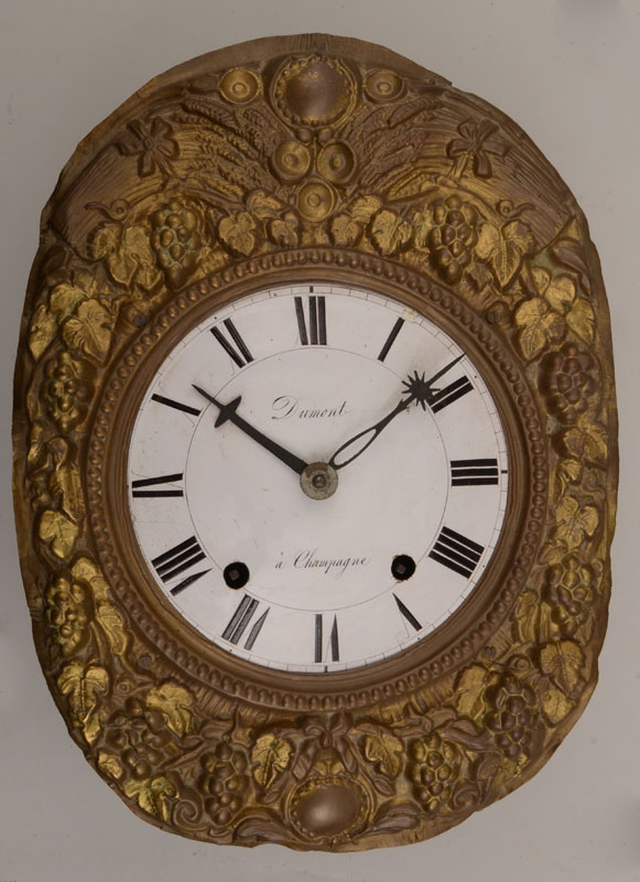 Appraisal: French Brass Comtoise Wall Clock Dial Signed 'Dumont Champagne' x