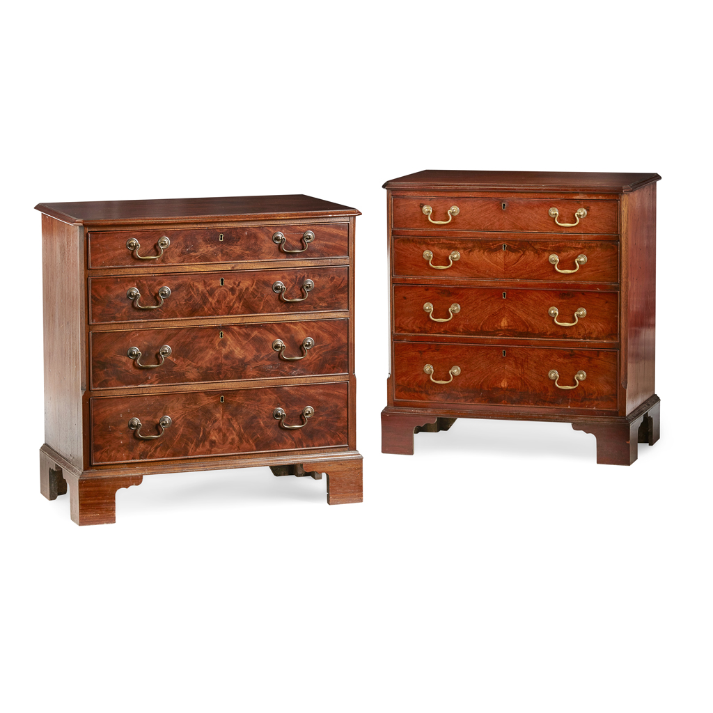 Appraisal: MATCHED PAIR OF GEORGIAN STYLE MAHOGANY SMALL CHESTS OF DRAWERS