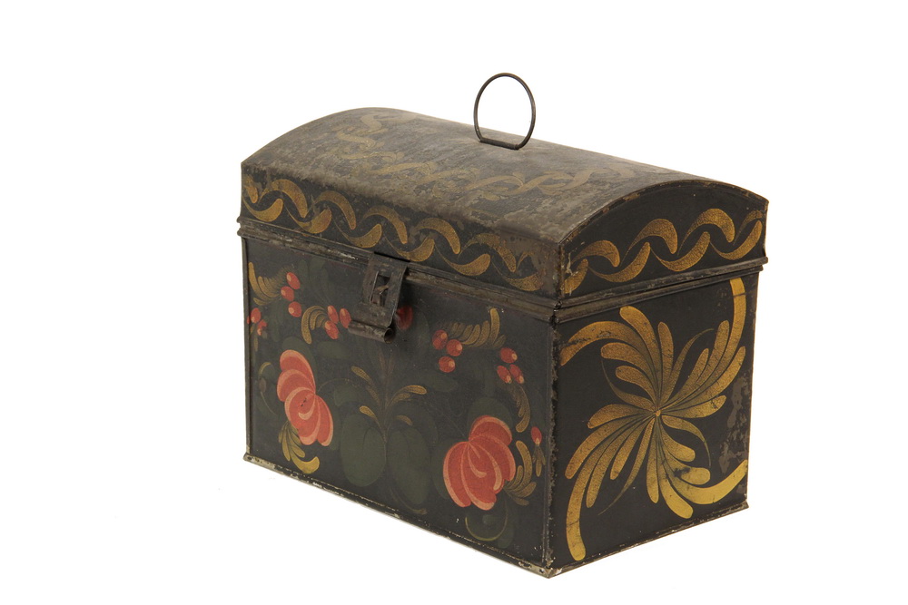 Appraisal: TOLE PAINTED TIN BOX - Connecticut School Dome Top Document