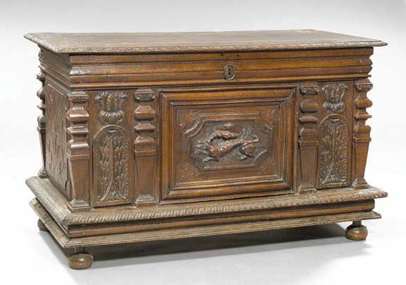 Appraisal: Continental Oak Coffer late th century the rectangular top with