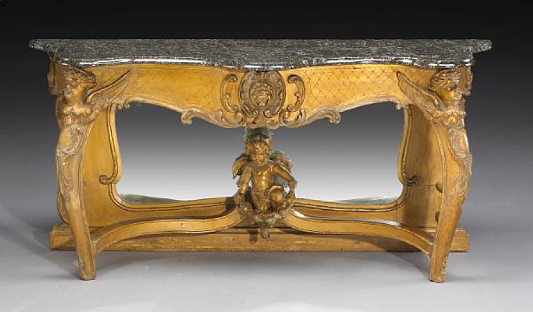 Appraisal: A Continental Rococo style giltwood pier mirror and console table