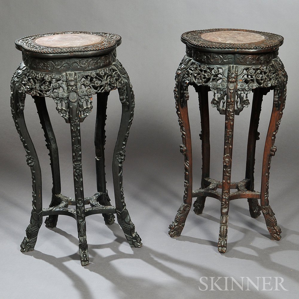 Appraisal: Pair of Export Hardwood Stands China the lobed top set