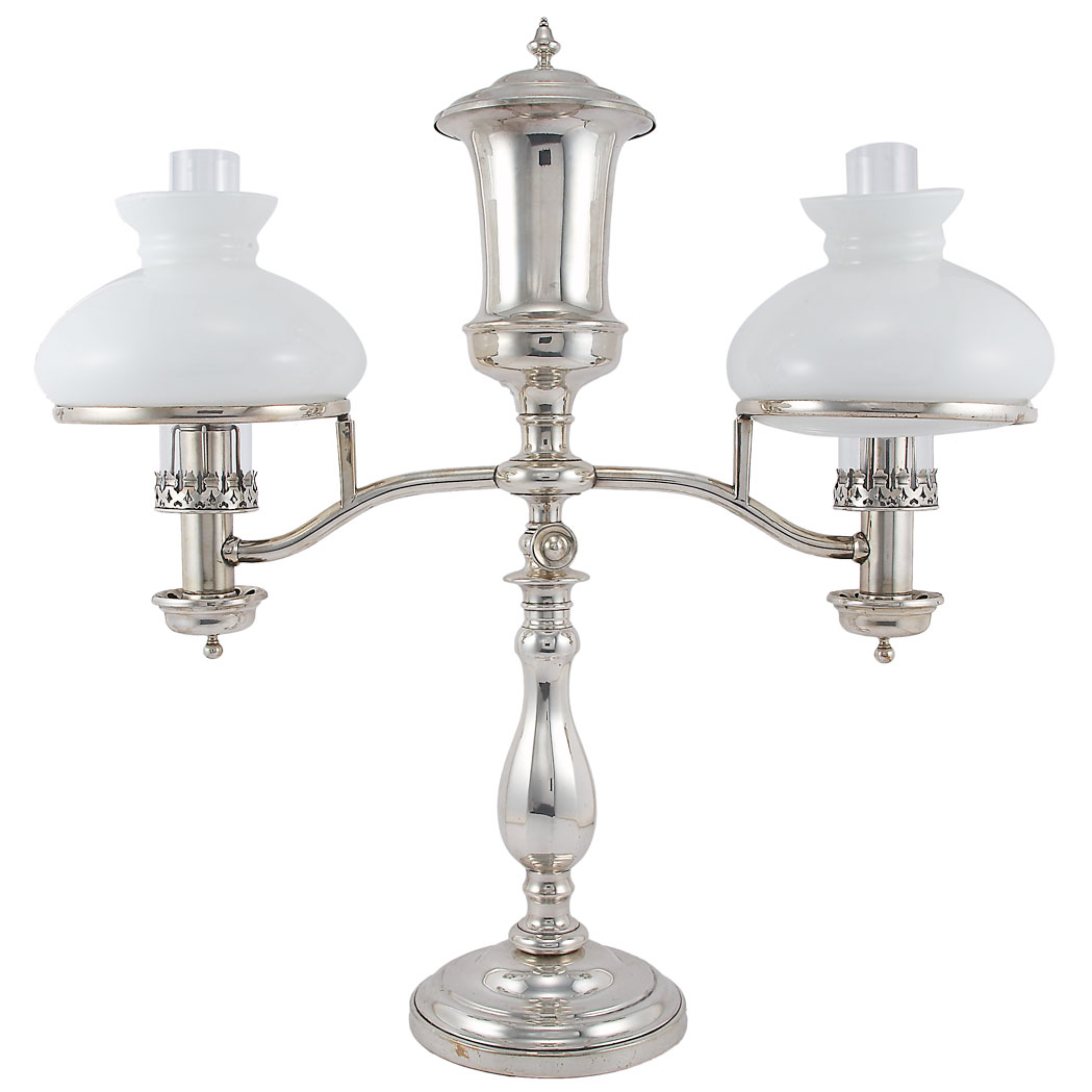 Appraisal: Sheffield Silver Plated Two-Light Argand Lamp th Century With an