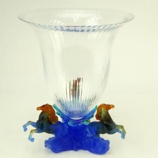 Appraisal: Daum Marly Blue Crystal and Pate de Verre Centerpiece Vase