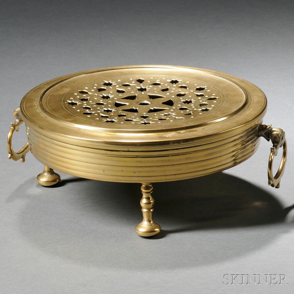 Appraisal: Brass Brazier possibly England th century round pan with pierced