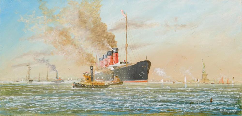 Appraisal: FREDERICK TORDOFF American b Sailing around Lady Liberty oil on