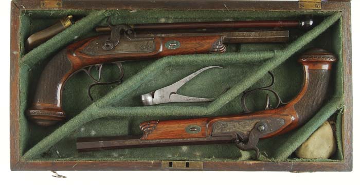 Appraisal: CASED PAIR OF BELGIAN PERCUSSION TARGET PISTOLS Cal NSN Pistols