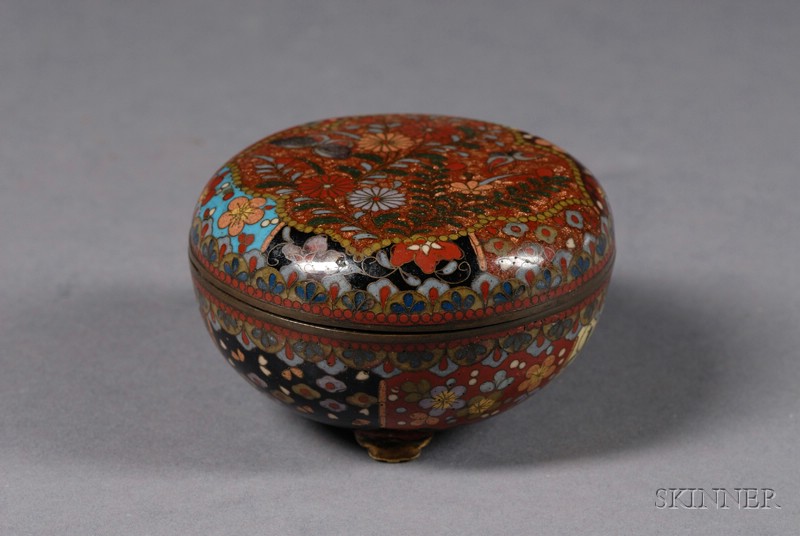 Appraisal: Cloisonne Box Japan late th century flowers and brocade patterns