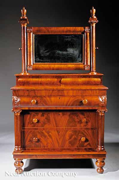 Appraisal: An American Classical Carved Mahogany Dressing Chest c columnar stiles