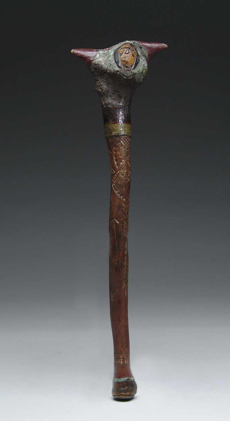 Appraisal: CARVED PENOBSCOT INDIAN WAR CLUB Painted war club decorated with