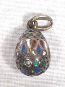 Appraisal: Russian Interest An antique silver cloisonne enamelled miniature egg maker's