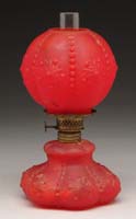 Appraisal: SCARCE RED SATIN MINI LAMP S - Red satin glass