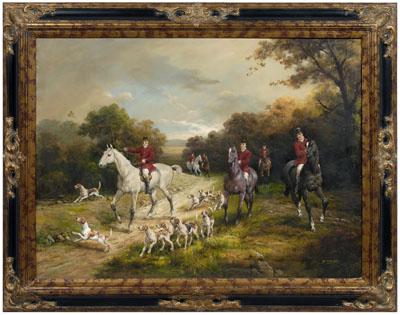 Appraisal: th century decorative painting English hunt scene signed verso quot