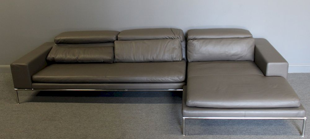 Appraisal: Ingrid Leather and Chrome Sectional Sofa In sections signed Dontempo