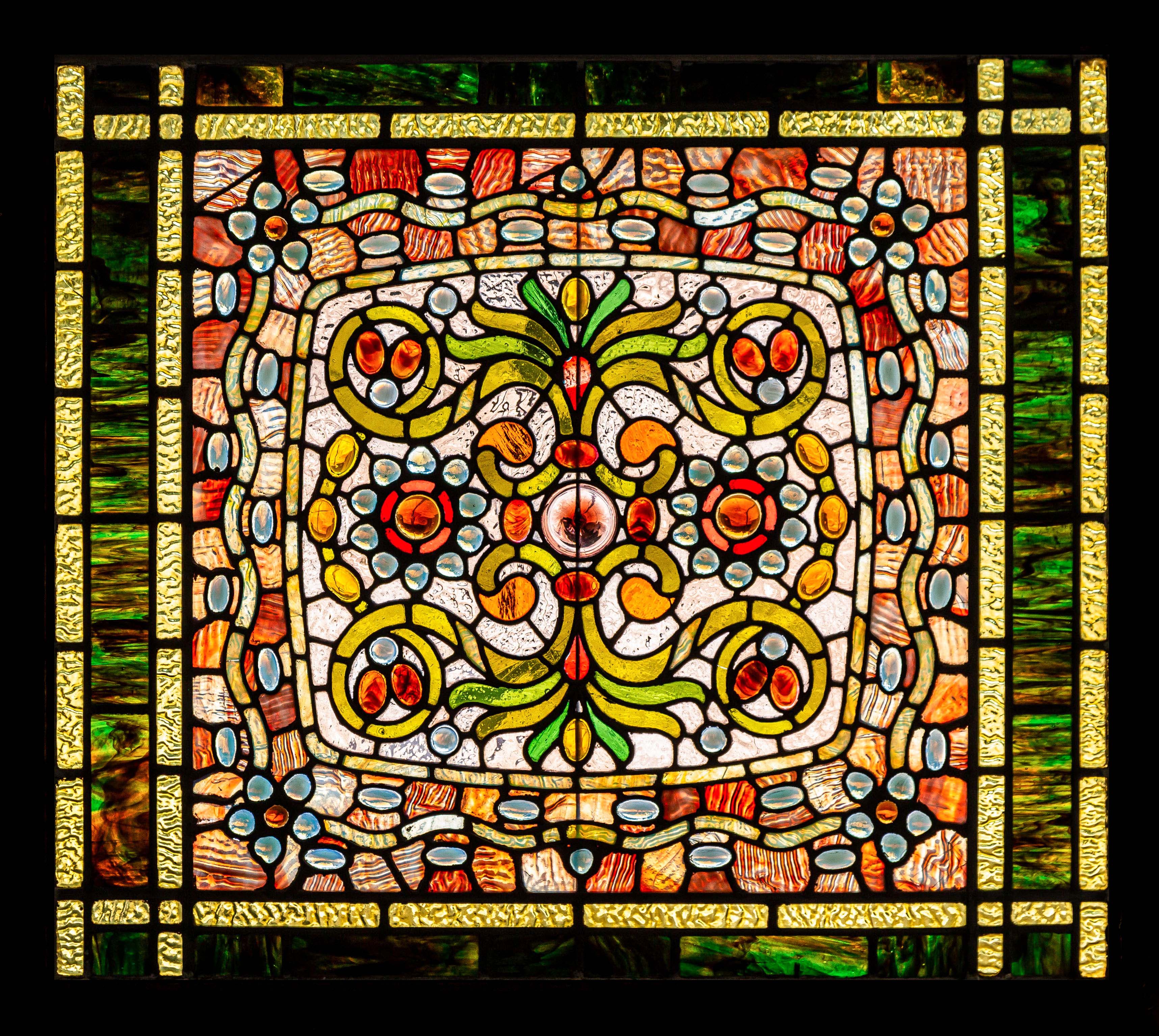 Appraisal: LEADED GLASS AND JEWELED WINDOW th century