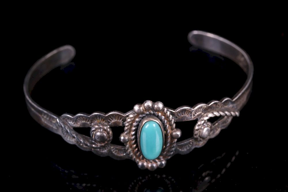 Appraisal: Old Pawn Route Navajo Sterling Turquoise Cuff For your bidding