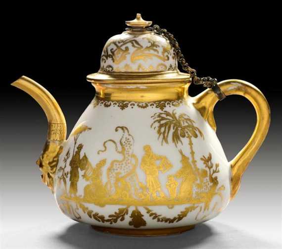 Appraisal: TEAPOT WITH LID Meissen circa Painting by the workshop of