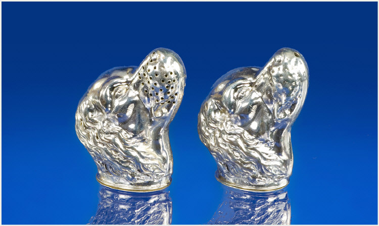 Appraisal: Silver Salt and Pepper In the Form Of Dogs Heads