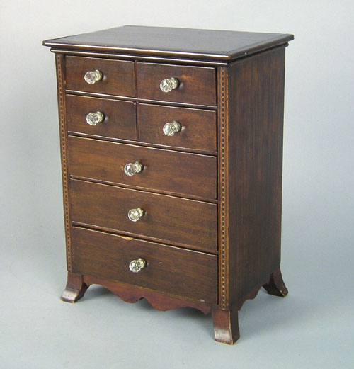 Appraisal: Pennsylvania Federal mahogany miniature chest ca with short and long