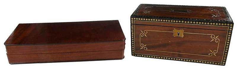 Appraisal: Regency Brass Inlaid Tea Caddy Campaign Table British th century