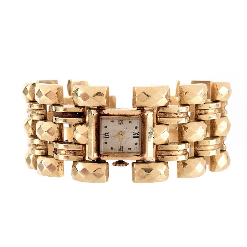 Appraisal: Retro K Bracelet Watch Lady's Retro Karat Yellow Gold Wide