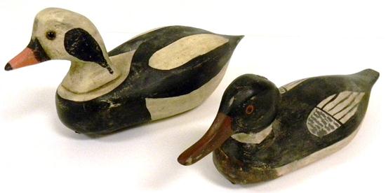 Appraisal: White and black painted wooden duck decoy with glass eyes