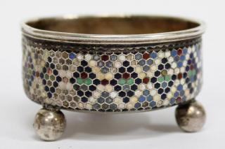 Appraisal: Tsarist Russian Enameled Silver Dish ca silver the low cylindrical