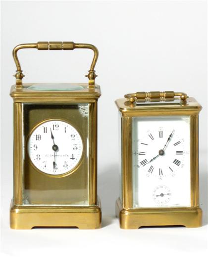 Appraisal: French brass and glass carriage clocks th th century Typical