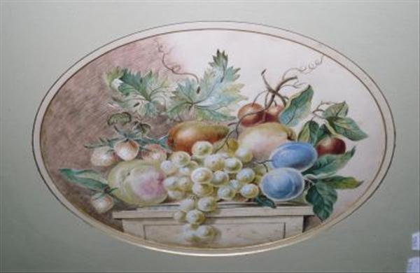 Appraisal: English school Still life of fruit on a pedestal Watercolour