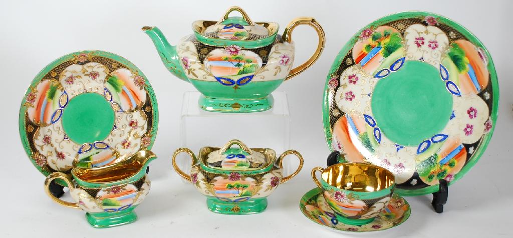 Appraisal: JAPANESE SAMURAI PORCELAIN TEA SERVICE FOR SIX PERSONS pieces painted