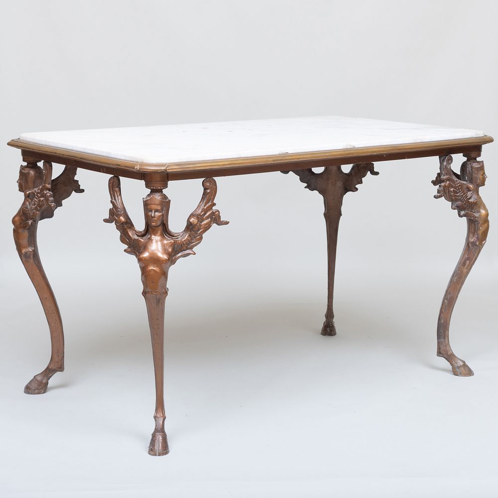 Appraisal: American Vernacular Bronze and Marble Top Table With monopedia and