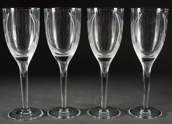 Appraisal: Set of eighteen Lalique etched and partially frosted glass champagne