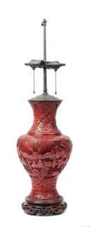 Appraisal: A Cinnabar Lacquered Vase A Cinnabar Lacquered Vase carved with