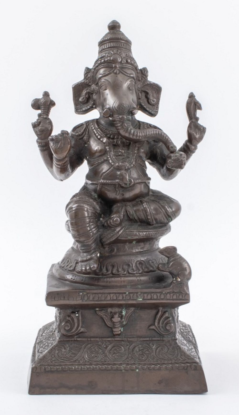 Appraisal: INDIAN PATINATED BRASS GANESHA SCULPTURE Antique Indian patinated brass statue