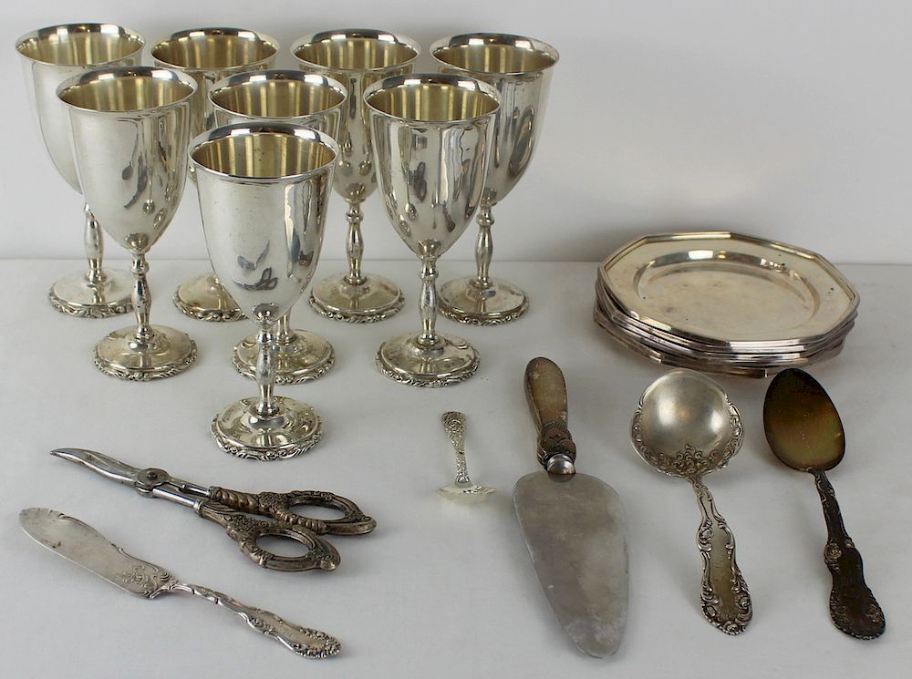 Appraisal: STERLING Grouping of Misc Silver Objects Includes Mexican sterling goblets