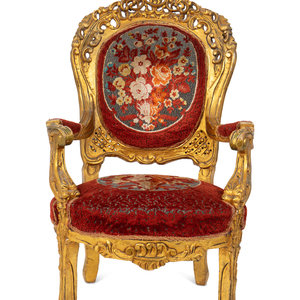 Appraisal: An Italian Rococo Style Giltwood Armchair TH CENTURY Height x