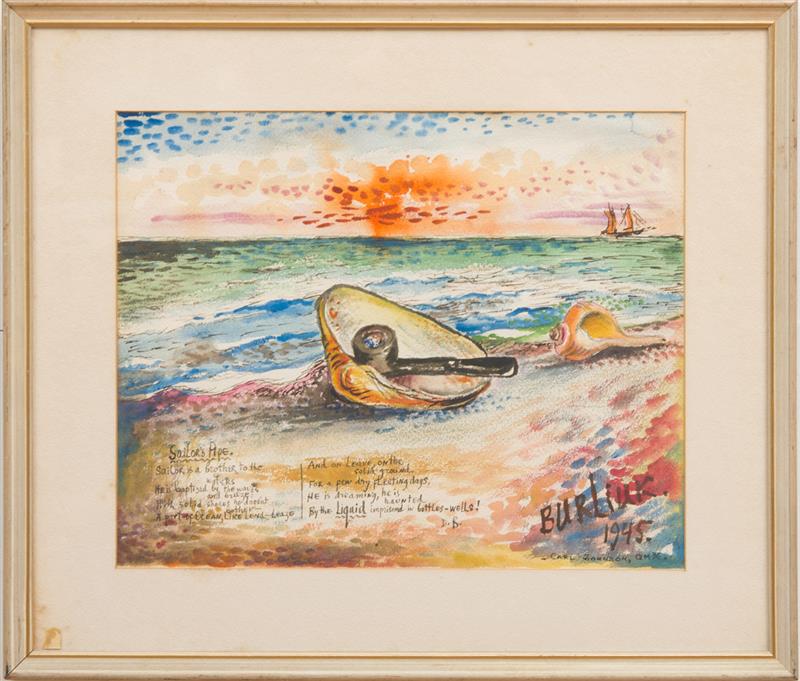 Appraisal: DAVID BURLIUK - SAILOR'S PIPE Watercolor and ink on paper