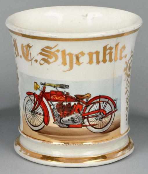 Appraisal: Indian Motorcycle Shaving Mug Description Gilt name J C Shenkle