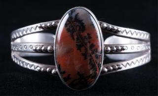 Appraisal: Leo Vas Sterling Moss Agate Bracelet Signed Gorgeous Southwestern style