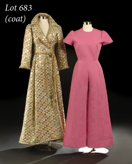 Appraisal: Scaasi Gold Brocade Evening Coat of multi-colored geometric wool and