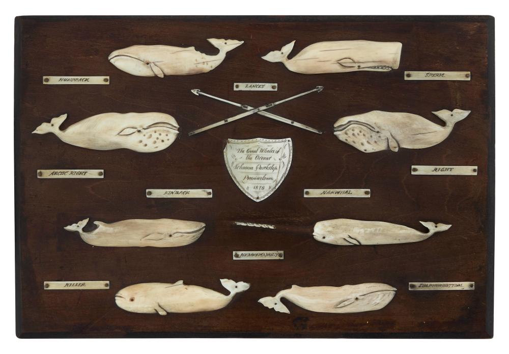 Appraisal: THE GREAT WHALES OF THE OCEANS WHALE PLAQUE DATED BOARD