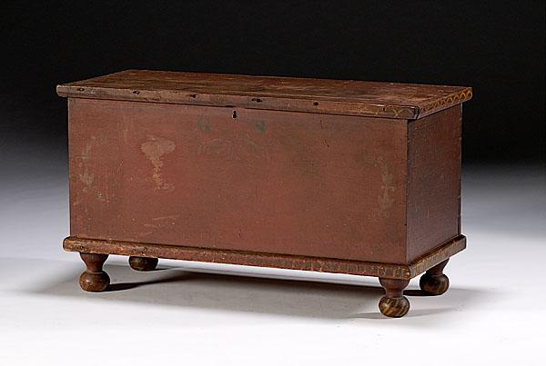 Appraisal: PENNSYLVANIA PAINT-DECORATED DOWER CHEST ca in walnut with a poplar