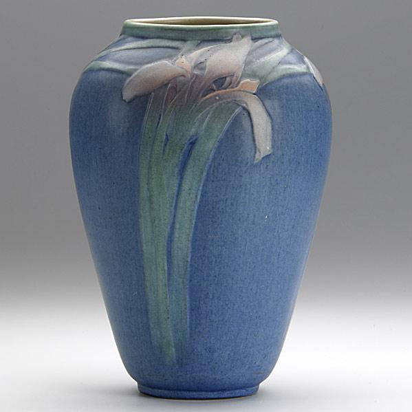 Appraisal: SADIE IRVINENEWCOMB COLLEGETall vase with irises Two hairlines to rimNC