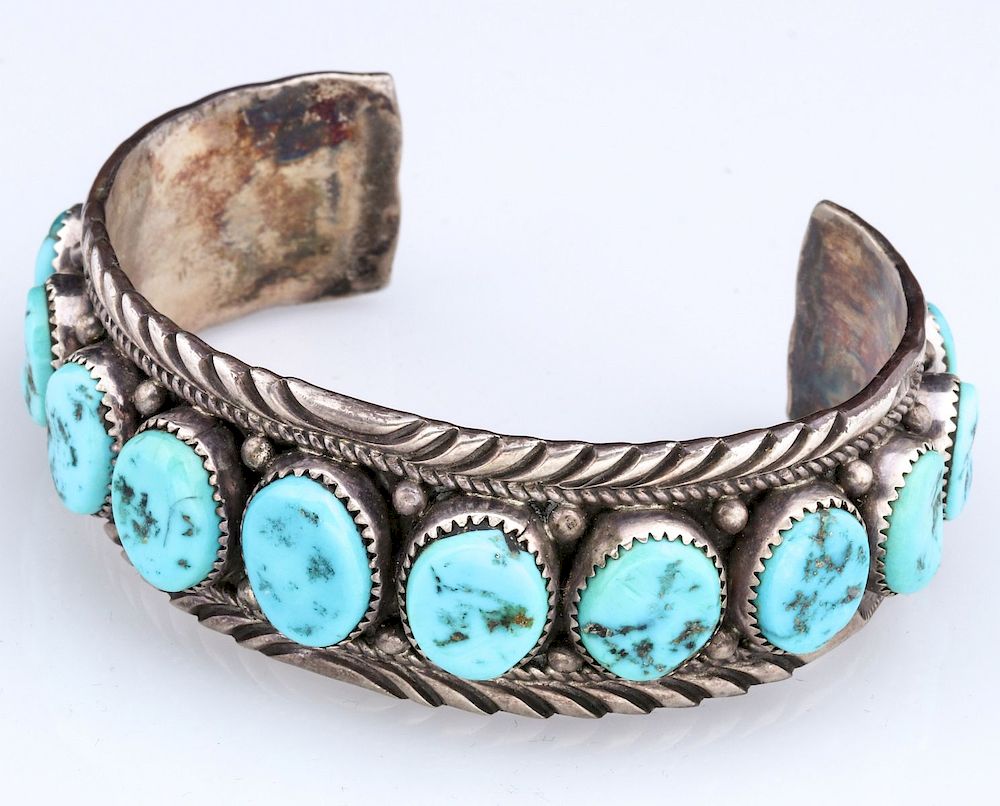 Appraisal: KINGMAN TURQUOISE STERLING BRACELET SIGNED TED JOE The large size